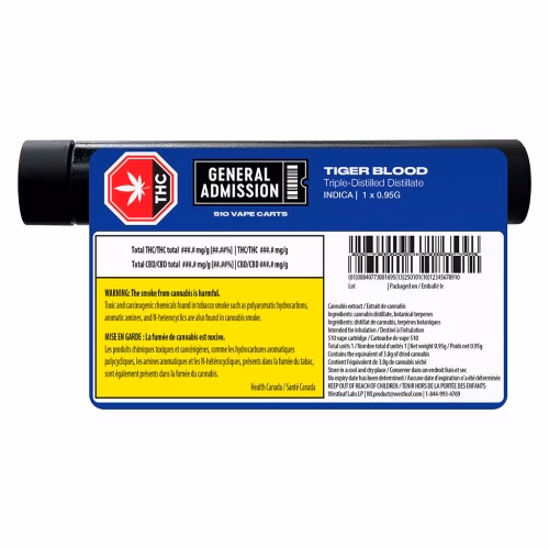 General Admission - Tiger Blood Indica 1:0 510 Thread Cartridge