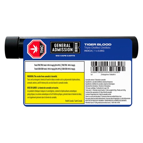 General Admission - Tiger Blood Indica 1:0 510 Thread Cartridge