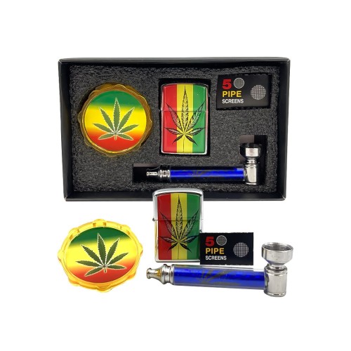 Pipe + Lighter + Grinder Kit - Assorted Designs