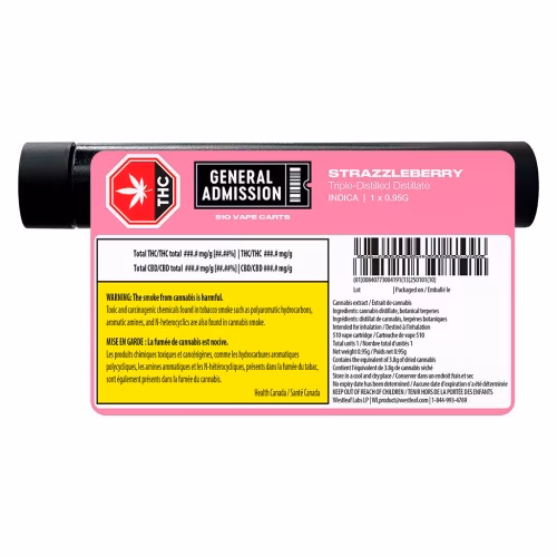 General Admission - Strazzleberry Indica 510 Thread Cartridge