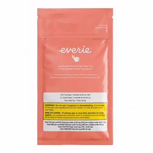Everie - Everie Decaffeinated Peach Ginger Green CBD Tea, 3 Pack