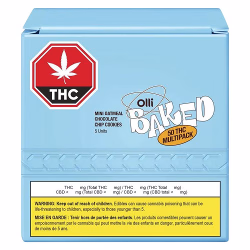 Olli Baked - 50 THC Mini Oatmeal Chocolate Chip Cookies (Multi-pack of 5)