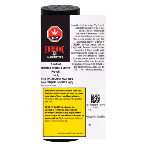 Endgame - Endgame - Hard Hitters - Yuzu Kush - Diamond Infused & Dusted Pre-Roll - Sativa - 5x0.5g