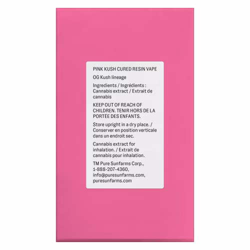 Pure Sunfarms - Pink Kush Cured Resin Vape 510 Thread Cartridge