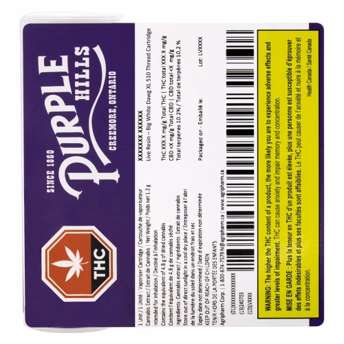 Purple Hills - Live Resin – Big White Dawg XL 510 Thread Cartridge
