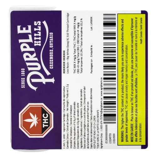 Purple Hills - Live Resin – Big White Dawg XL 510 Thread Cartridge