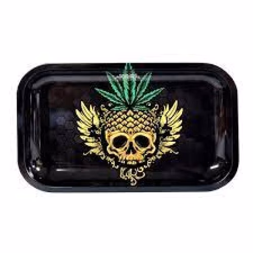 Blazed Skull Metal Rolling Tray - Medium
