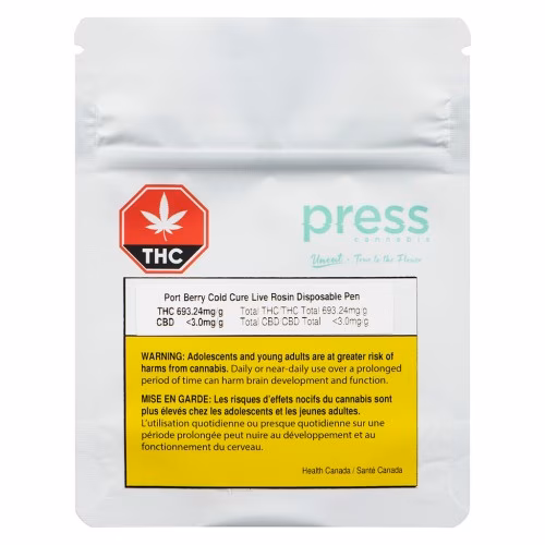 Press Cannabis - Port Berry Cold Cure Live Rosin Disposable Pen