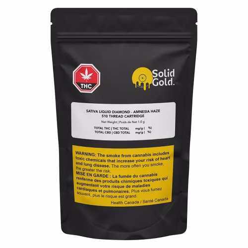 Solid Gold - Sativa Liquid Diamonds Vape 510 Thread Cartridge- Amnesia Ha