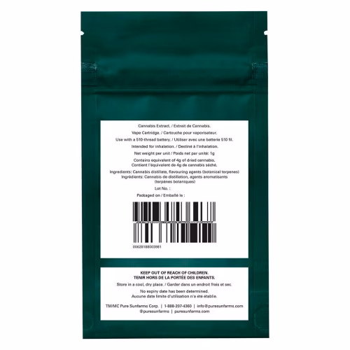 Pure Sunfarms - Hawaiian Pineapple High THC 510 Thread Cartridge