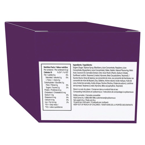 WYLD - Real Fruit Boysenberry Indica Gummies 2:1:1 CBD:CBN:THC (Multi-pack of 10)