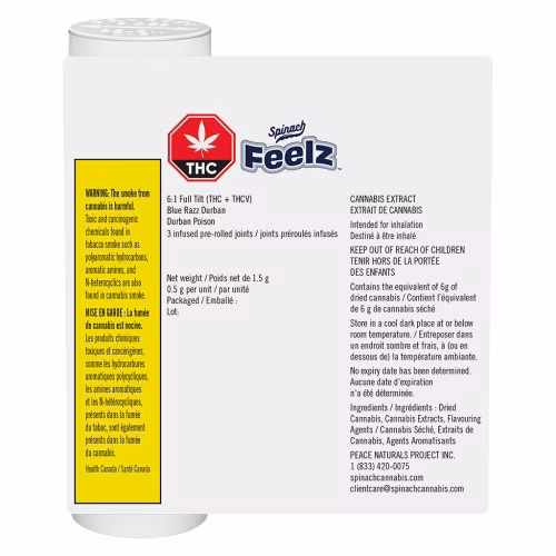 Spinach FEELZ - Blue Razz Durban THCV (Full Tilt) Infused Pre-Roll