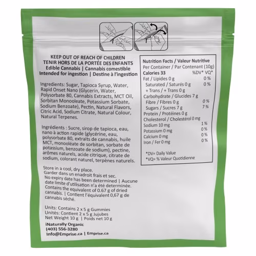 Emprise Canada - Sour Green Apple 10 CBG + 10 THC Gummies