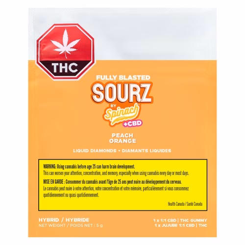 SOURZ by Spinach - Fully Blasted Peach Orange 1:1 THC:CBD Gummy