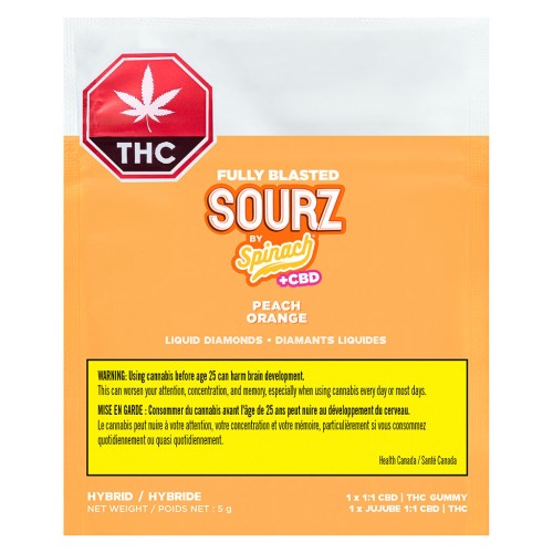 SOURZ by Spinach - Fully Blasted Peach Orange 1:1 THC:CBD Gummy
