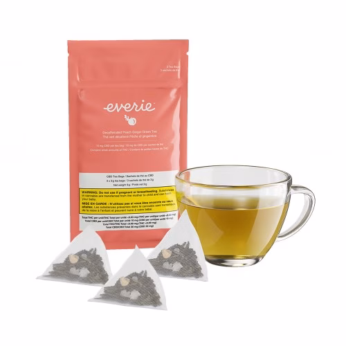 Everie Decaffeinated Peach Ginger Green CBD Tea, 3 Pack