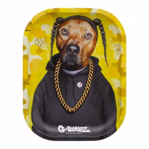Grollz small metal rolling tray weed dog