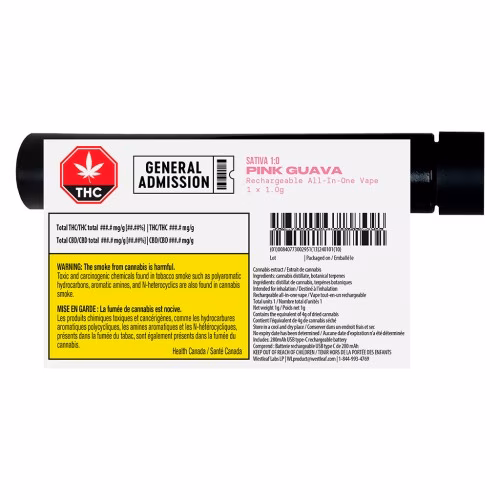 General Admission - Pink Guava Sativa (1:0) Rechargeable All-In-One Vape