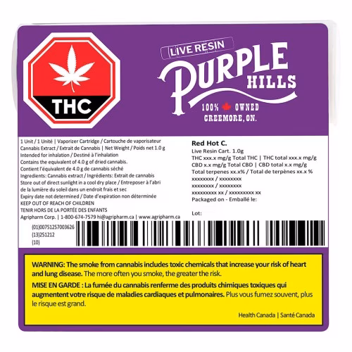 Purple Hills - Live Resin – Red Hot C. 510 Thread Cartridge
