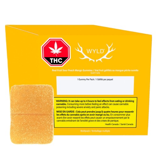 WYLD - Real Fruit Sour Peach Mango Sativa Gummies 3:1 CBG:THC (Multi-pack of 10)