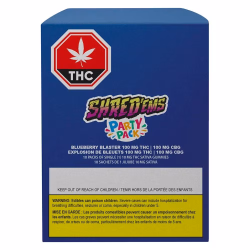 SHRED'EMS - Blueberry Blaster Max10 Party Pack 100 THC:CBG Gummies (Multi-pack of 10)