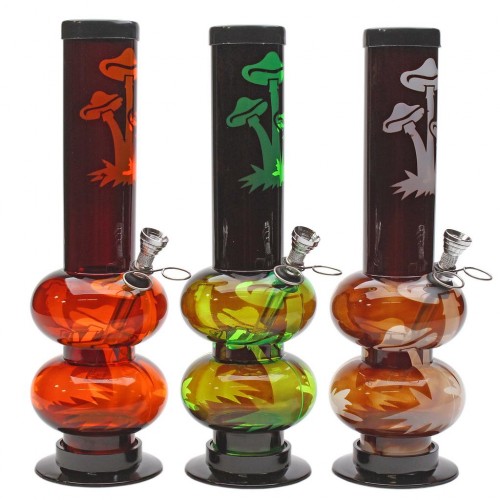 ACRYLIC BONG POPS 12" ICE CATCHER DOUBLE BUBBLE MUSHROOM PATCH FAINT ORANGE