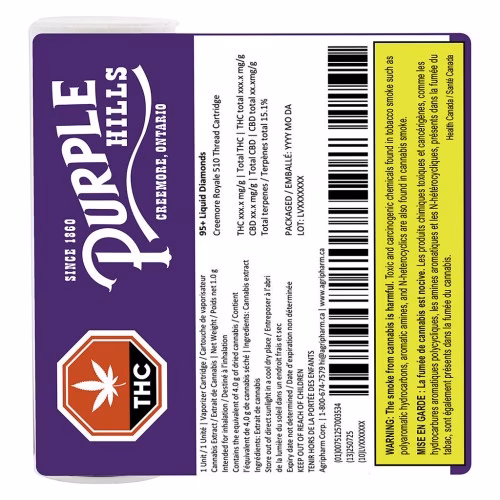 Purple Hills - 95+ Liquid Diamonds – Creemore Royale 510 Thread Cartridge