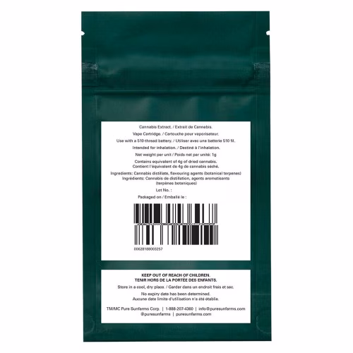 Pure Sunfarms - Hawaiian Sunlight High THC 510 Thread Cartridge