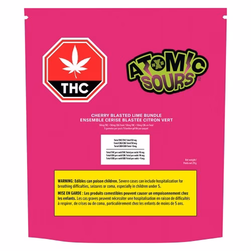 XMG Atomic Sours - Cherry Blasted Lime Gummies Bundle - THC+CBG (Multi-pack of 5)