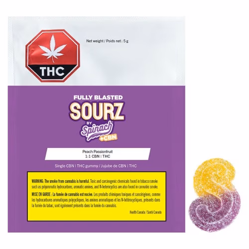SOURZ by Spinach - Fully Blasted Peach Passionfruit 1:1 CBN THC Gummy