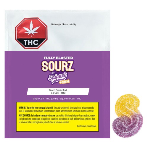 SOURZ by Spinach - Fully Blasted Peach Passionfruit 1:1 CBN THC Gummy