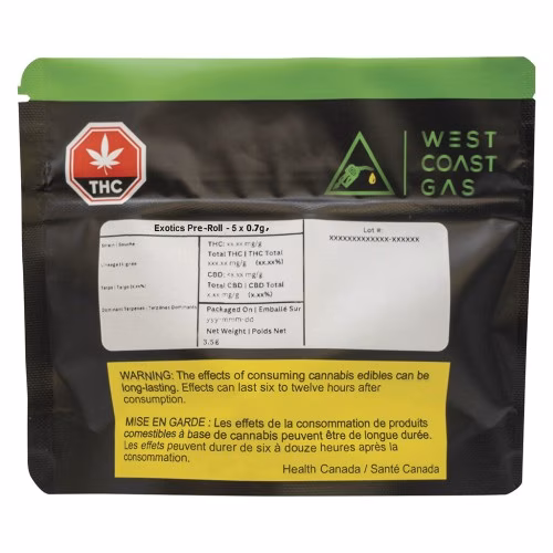West Coast Gas - Exotics Pre-roll - Hybrid - 5x0.7g