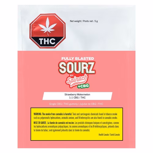 SOURZ by Spinach - Fully Blasted Strawberry Watermelon 1:1 CBG:THC Gummy