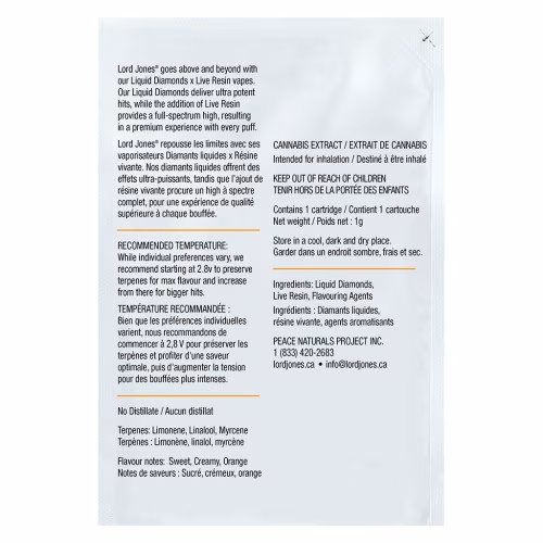 Lord Jones - Orange Velvet Liquid Diamonds x Live Re 510 Thread Cartridge