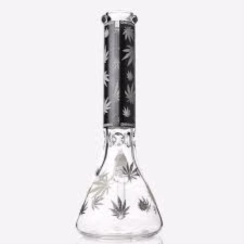10" OG Original Weed Leaf Decal Beaker - Grey