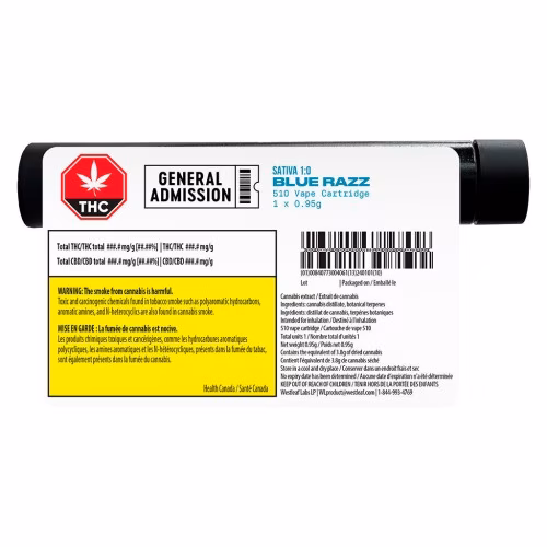 General Admission - Blue Razz Sativa 510 Thread Cartridge