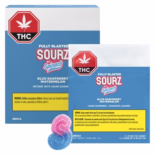 SOURZ by Spinach - Fully Blasted Blue Raspberry Watermelon Indica 100MG Gummies