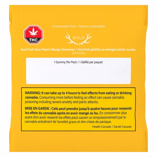 Wyld - Real Fruit Sour Peach Mango Sativa Gummies 3:1 CBG:THC (Multi-pack of 10)