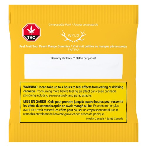 WYLD - Real Fruit Sour Peach Mango Sativa Gummies 3:1 CBG:THC (Multi-pack of 10)