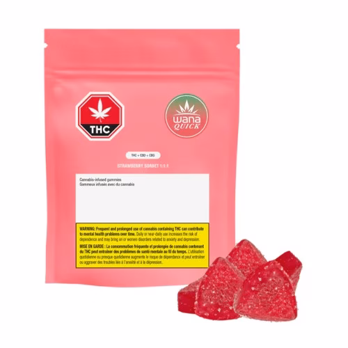 Wana Quick - Strawberry Sorbet 1:1:1 THC:CBD:CBG Soft Chews