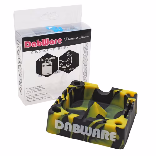 Ashtray - Silicone - DabWare 5" Square (Black/Yellow) OR (RASTA)