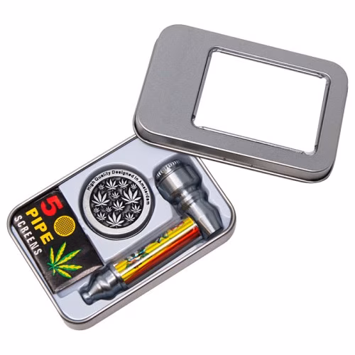 HEMP LEAF METAL PIPE SMOKING SET