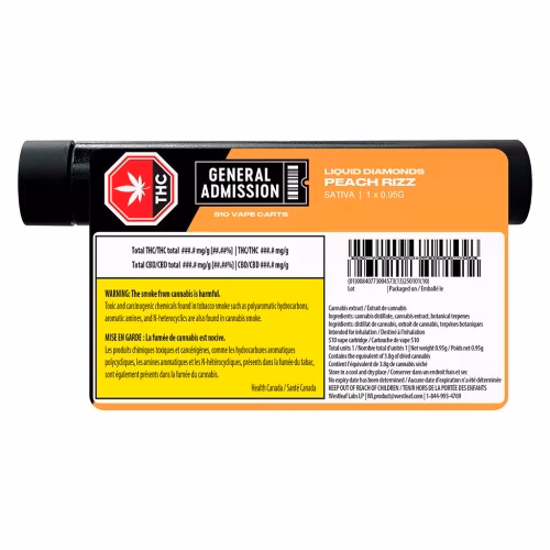General Admission - Peach Rizz Liquid Diamond 510 Thread Vape Cartridge