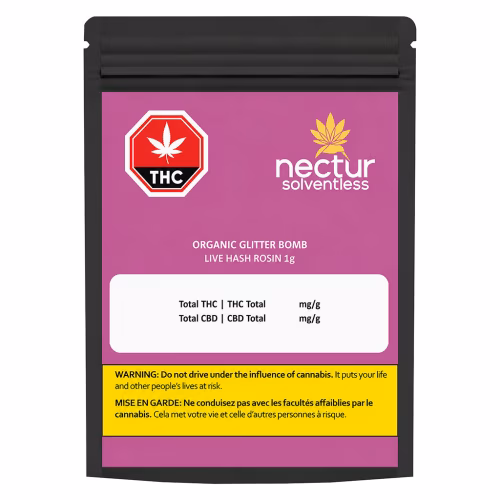 Nectur - Nectur Solventless - Organic Glitter Bomb Live Hash Rosin - Hybrid - 1g