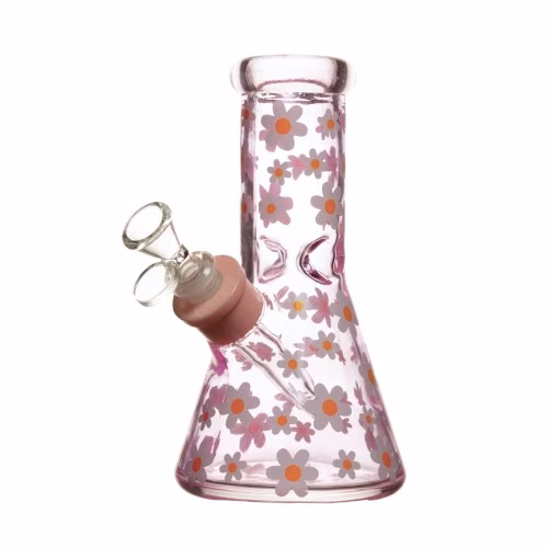 8" Flower heavy glass beaker w/ gift box