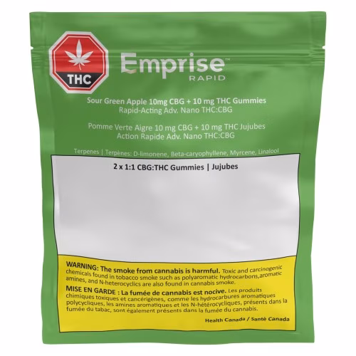 Emprise Canada - Sour Green Apple 10 CBG + 10 THC Gummies
