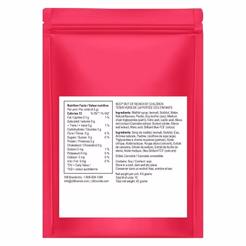 Olli Zero - 100 THC 100 CBD Multipack Raspberry Acai Soft Chews (Multi-pack of 10)