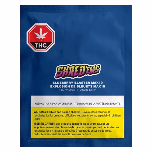 SHRED'EMS - Blueberry Blaster Max10 Party Pack 100 THC:CBG Gummies (Multi-pack of 10)
