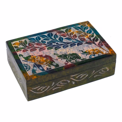 ELEPHANT HAND CARVED SOAPSTONE STASH BOX
